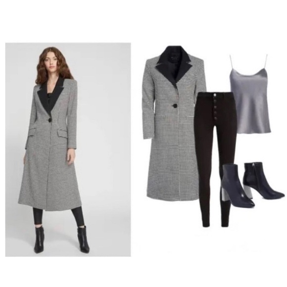 Alice + Olivia Sienna Houndstooth Coat Blazer Jacket Black White Wool Look S - Picture 8 of 10